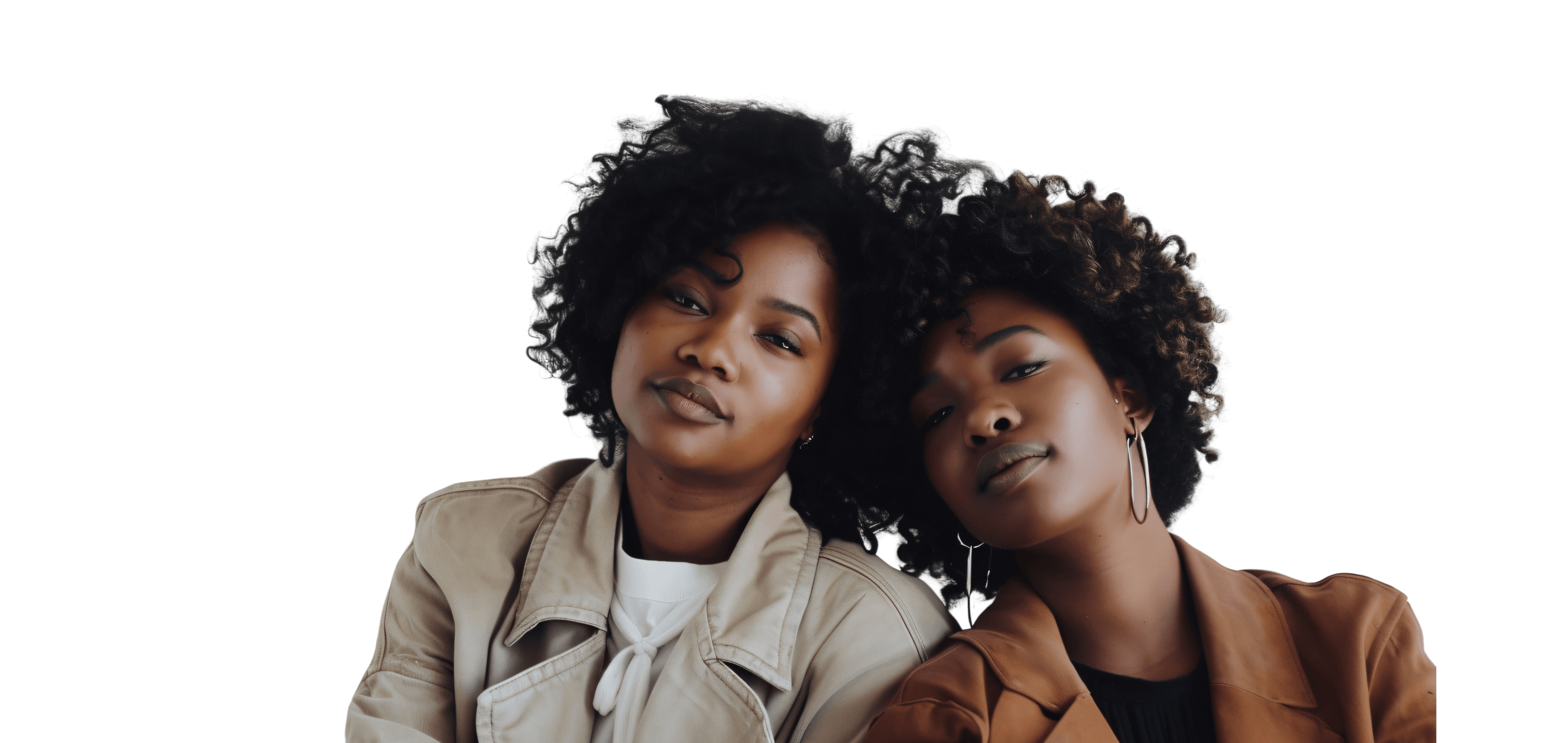 Two confident women looking forward