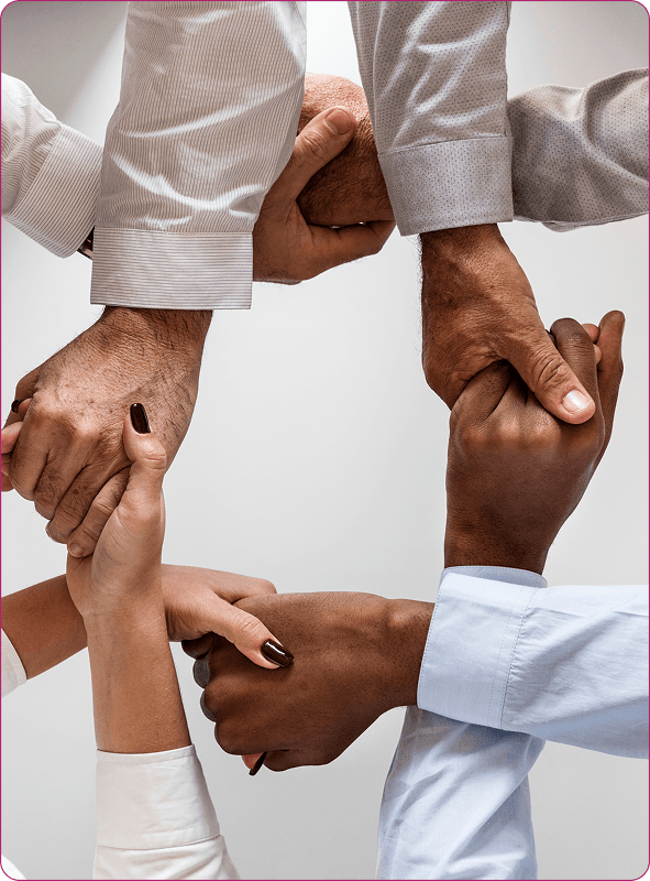 Collaborative hands in a circle